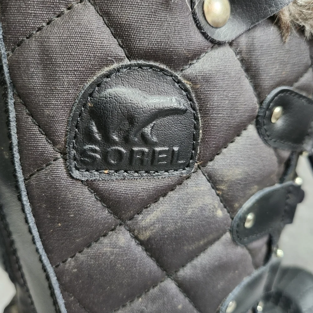 Sorel Tofino Womens 7 Boots Black Winter Waterproof Quilted Faux-Fur Trim